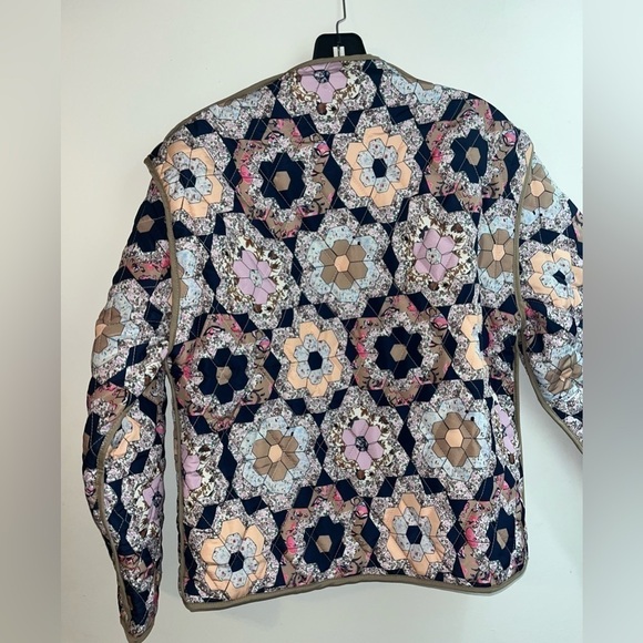 Cropped Puffer Quilted Jacket Vintage Floral Print Open Front Lightweight - Picture 9 of 9